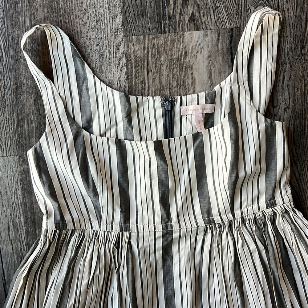 Rebecca Taylor Dress White Gray Striped Cotton Sleeveless Empire Waist Size 0 - Picture 6 of 11